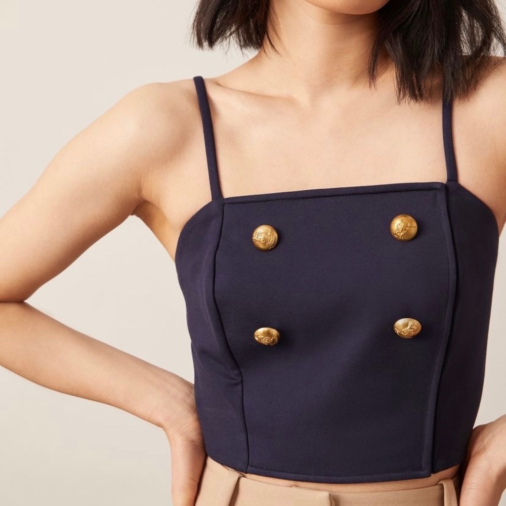 Anthropologie Eva Franco 🆕 | 🎄Cropped Spaghetti Strap Ponte Trench Blouse. - Picture 12 of 12
